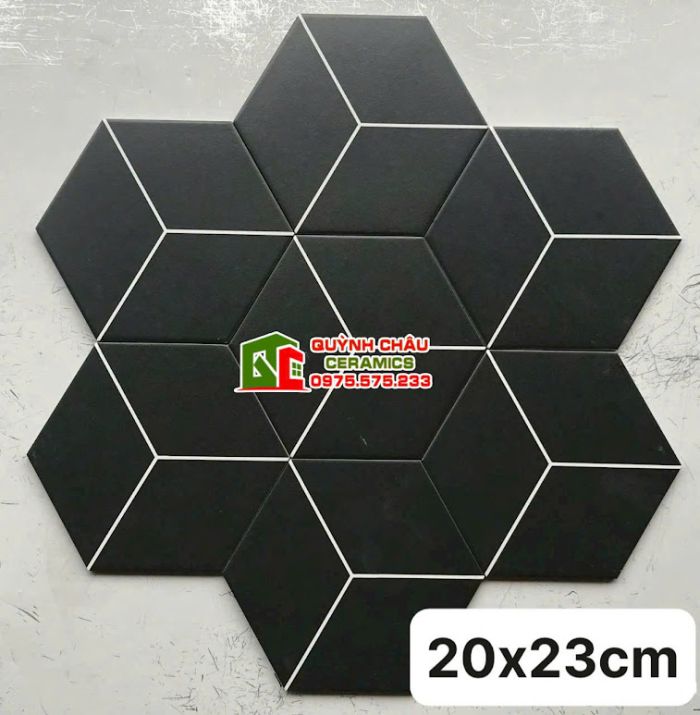 Gạch lục giác đen mờ tia trắng