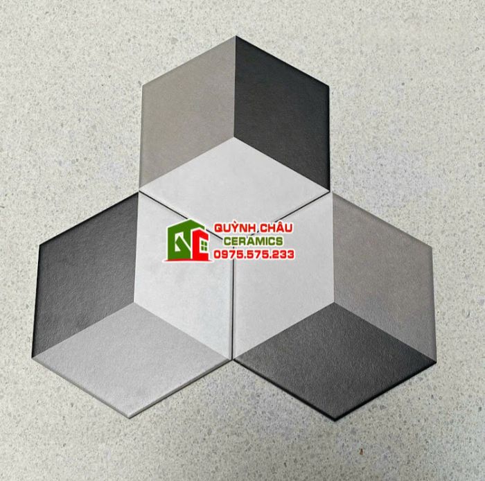 Gạch lục giác mix 3 màu xám trắng đen