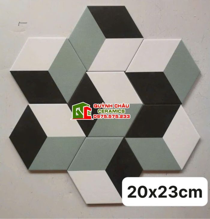 Gạch lục giác mix màu xanh đen trắng
