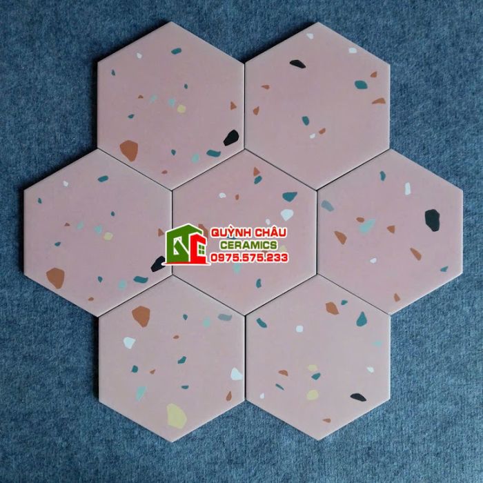 Gạch lục giác terrazzo màu hồng