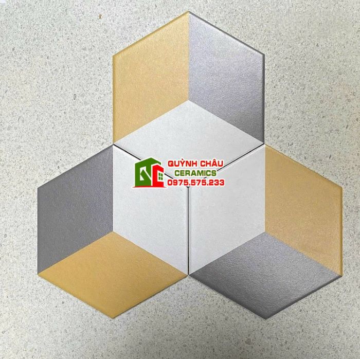 Gạch lục giác xám vàng trắng mix màu