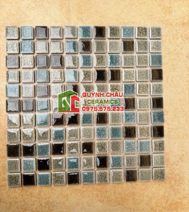 Gạch mosaic màu nâu men rạn hiệu ứng