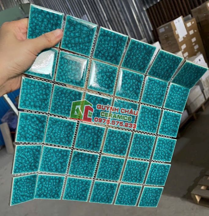 Gạch mosaic men rạn xanh ngọc