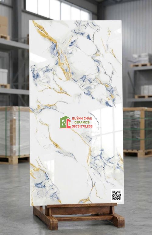 Gạch ốp lát 60x120 bóng kính vân cẩm thạch trắng vàng xanh dương