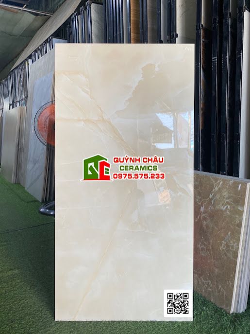 Gạch ốp lát 60x120 màu kem vân mây Onyx cream bóng kiếng