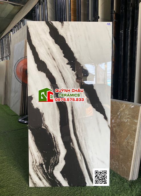 Gạch ốp lát 60x120 vân đá trắng đen Panda White siêu bóng
