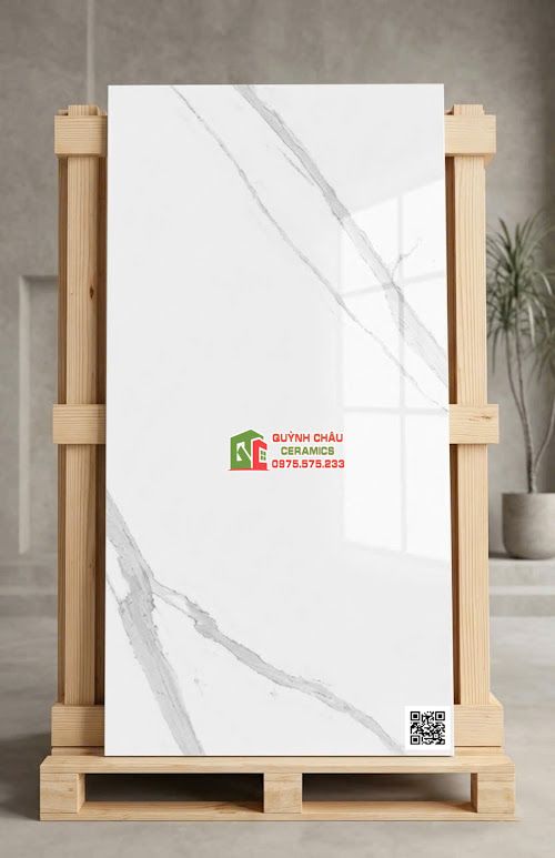 Gạch ốp lát ấn độ 60x120 bóng kính trắng vân xám sang trọng