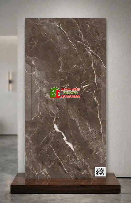 Gạch ốp lát ấn độ 60x120 màu nâu đậm vân đá bóng kính