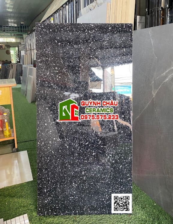 Gạch ốp lát ấn độ 60x120 siêu bóng màu đen kim sa cao cấp