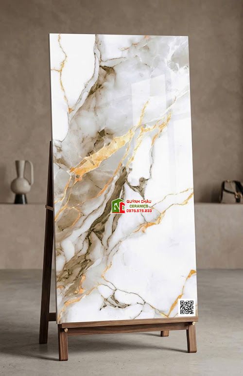 Gạch ốp lát ấn độ 60x120 vân đá trắng vân vàng sang trọng