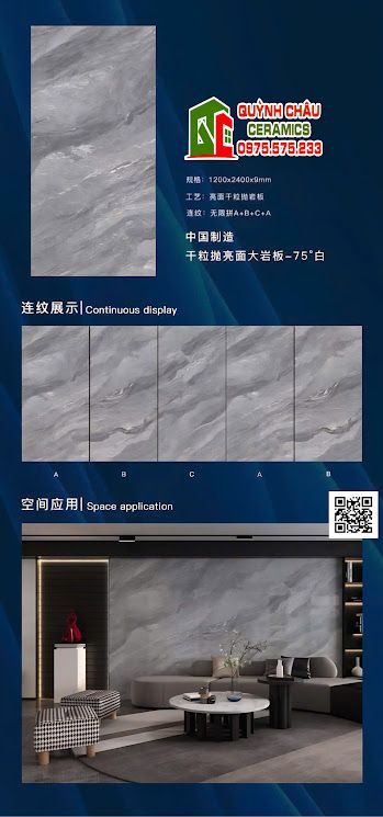 Gạch ốp tường 120x240 vân đối xứng vân đá xám