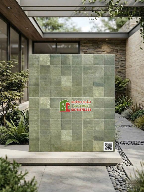 Gạch ốp tường 40x80 giả thẻ vuông xanh hiệu ứng     