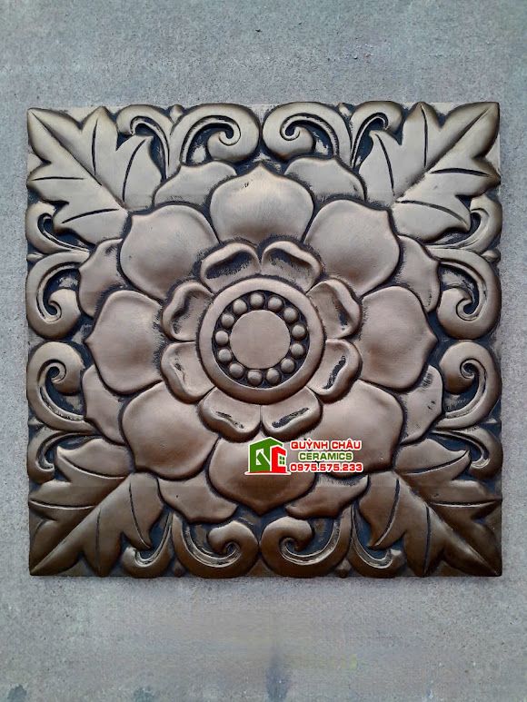 Gạch phù điêu hoa hồng bê tông màu giả cổ 40x40cm 