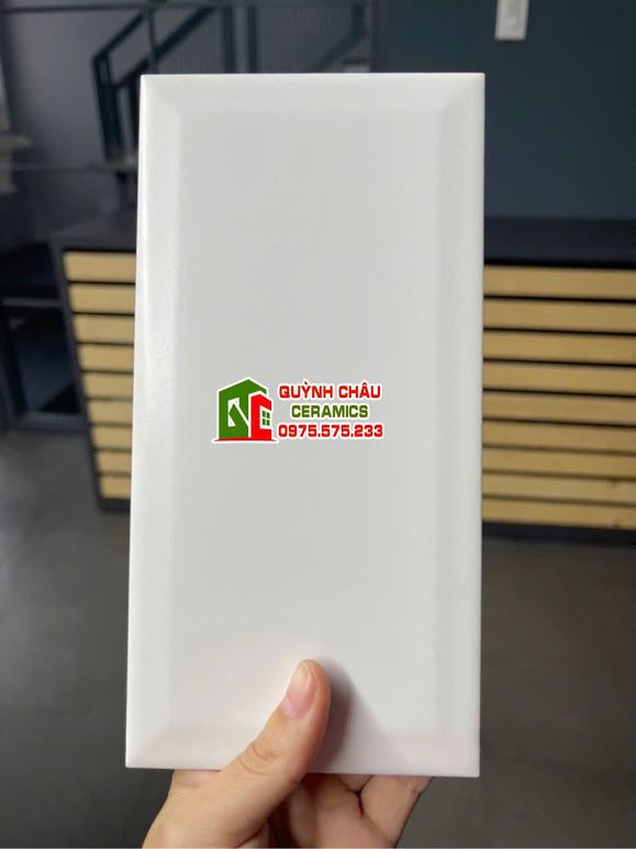 Gạch thẻ 10x20cm trắng mờ vát cạnh