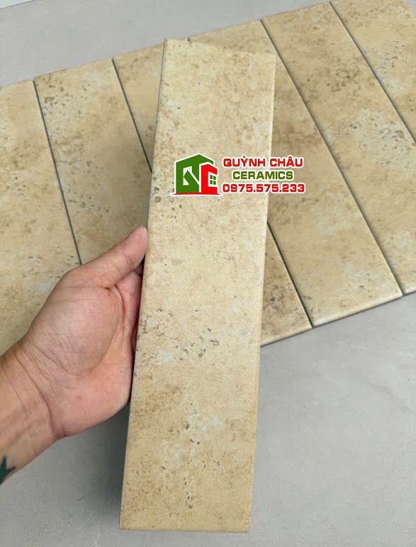 Gạch thẻ giả cổ màu trứng cút 75x300 mờ hiệu ứng