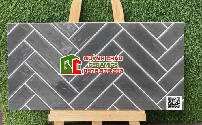 Gạch trang trí 30x60 thẻ xám đen hình xương cá
