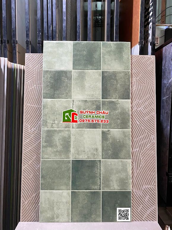 Gạch trang trí 40x80 giả thẻ màu xanh hiệu ứng