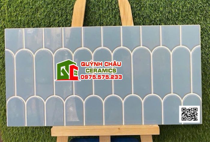 Gạch trang trí ấn độ 30x60 men bóng xanh lông vũ