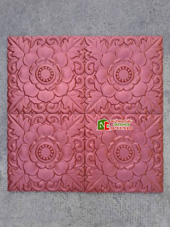 Gạch trang trí bông hồng cam đậm 40x40cm giả cổ