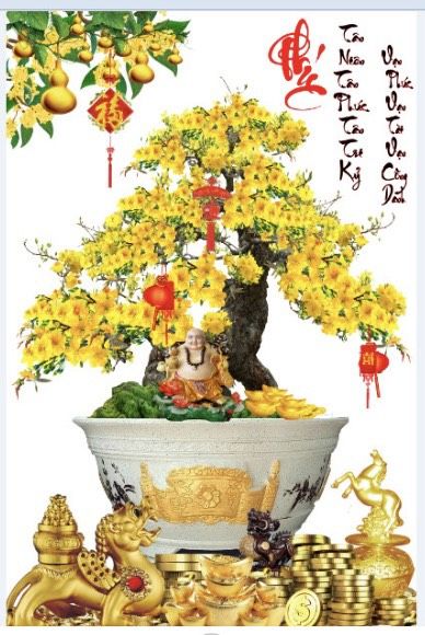 Gạch tranh cây hoa mai vàng