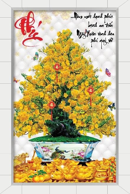 Gạch tranh trang trí cây hoa mai dán tường