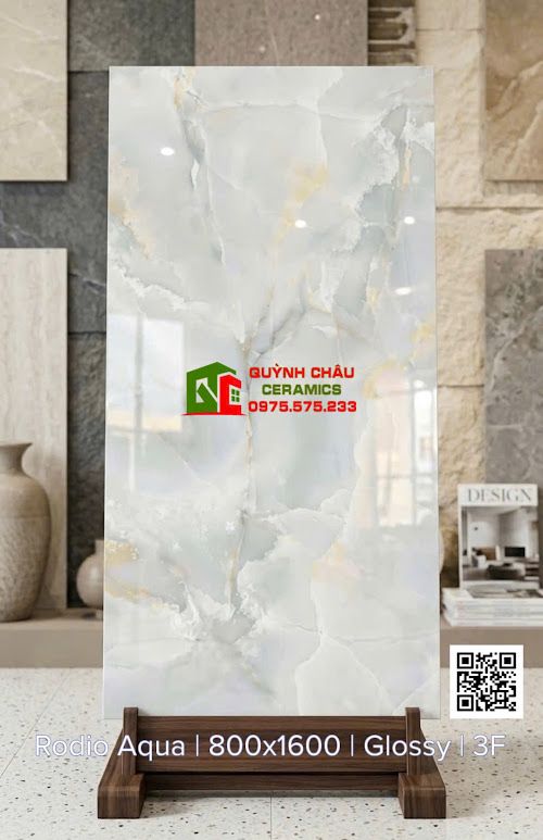 Gạch xanh ngọc nhạt vân đá sang trọng 80x160cm ấn độ