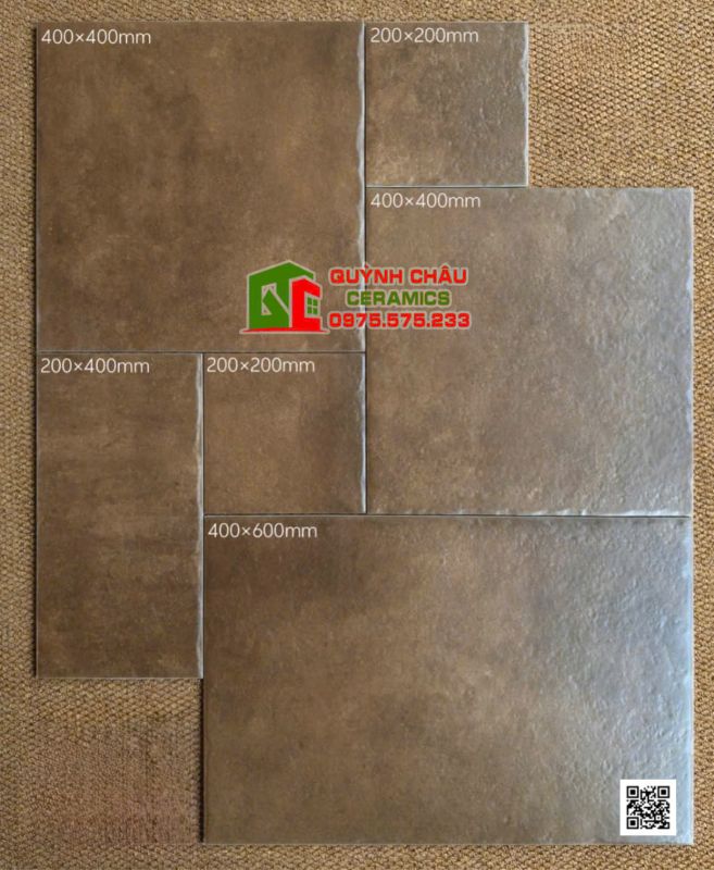 Mẫu gạch giả cổ mix nhiều kích thước màu nâu mờ hiệu ứng