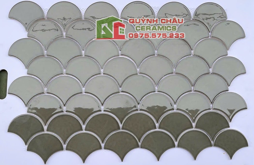 gạch mosaic vảy cá màu nâu men gốm