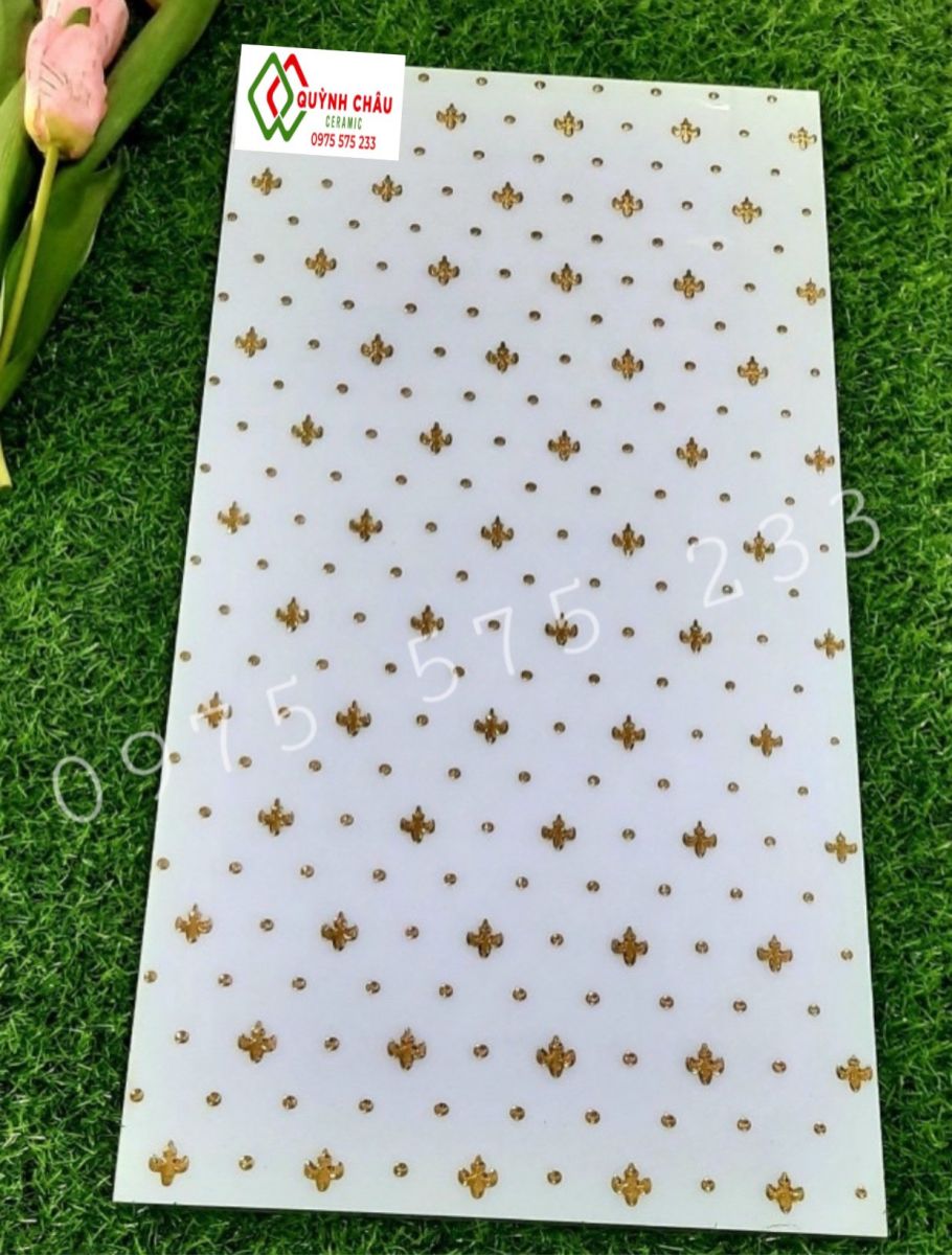 Gạch đá 30x60 bóng kính khắc kim nhũ vàng