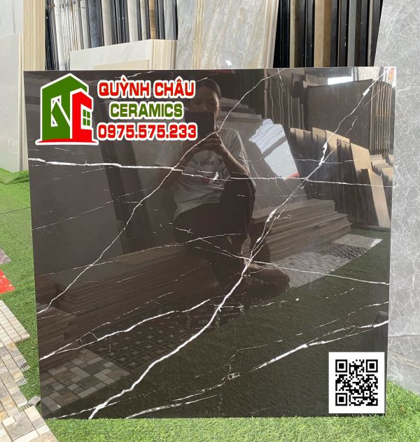 Gạch 80x80 đen vân trắng bóng kính toàn phần 4683