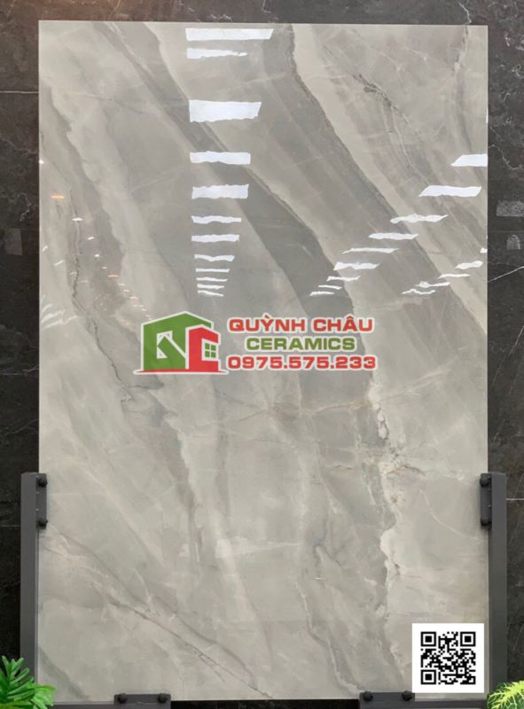 Gạch ốp lát ấn độ cao cấp 120x180 vân đá màu xám Onyx Dark Stone Look bề mặt siêu bóng