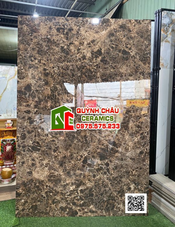 Gạch khổ lớn nhập khẩu 120x180 vân đá nâu đậm Dark Emperador siêu bóng sang trọng Gạch khổ lớn nhập khẩu 120x180 vân đá nâu đậm Dark Emperador siêu bóng sang trọng