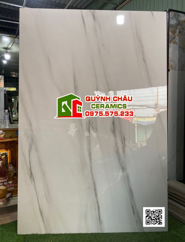 Gạch khổ lớn ấn độ nhập khẩu 120x180 màu trắng vân khói Satvario Smoke bóng kiếng Gạch khổ lớn ấn độ nhập khẩu 120x180 màu trắng vân khói Satvario Smoke bóng kiếng