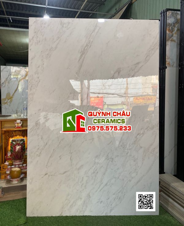 Gạch khổ lớn nhập khẩu 120x180 trắng vân đá marble white siêu bóng cao cấp Gạch khổ lớn nhập khẩu 120x180 trắng vân đá marble white siêu bóng cao cấp