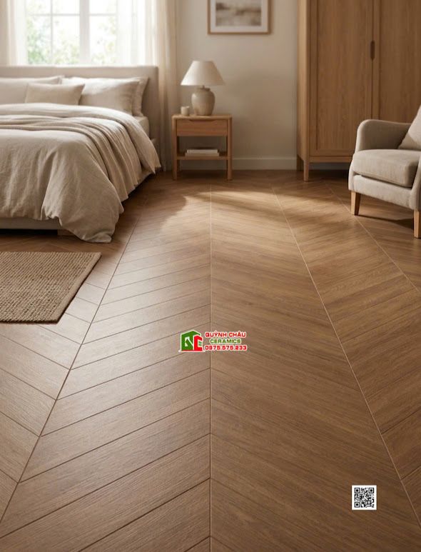 Gạch giả gỗ xương cá màu nâu đậm 60x120 trung quốc