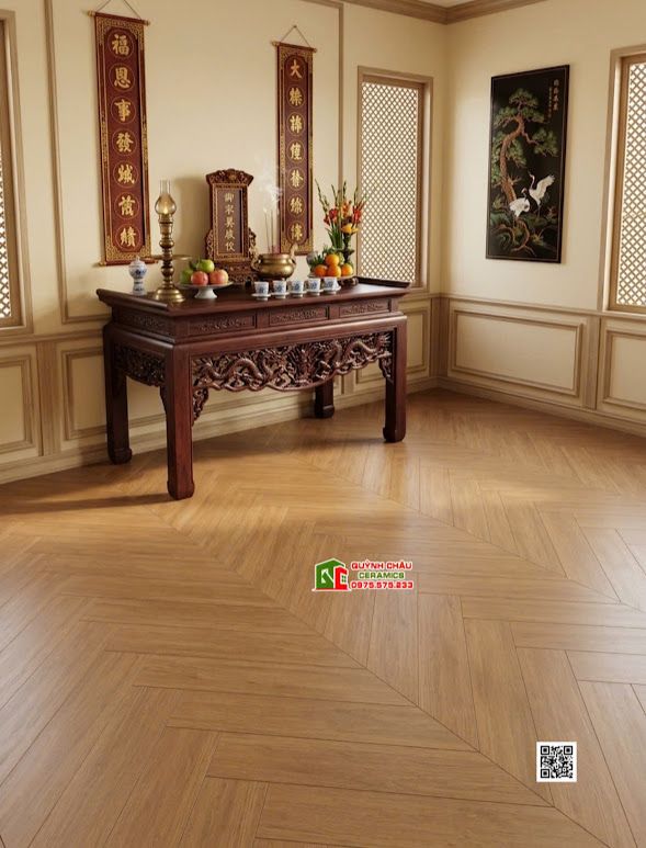Gạch giả gỗ xương cá màu nâu đậm 60x120 trung quốc