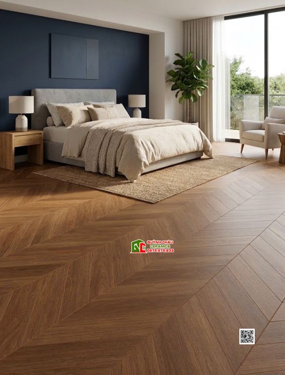 Gạch 60x120 lát nền giả gỗ màu nâu họa tiết vân xương cá