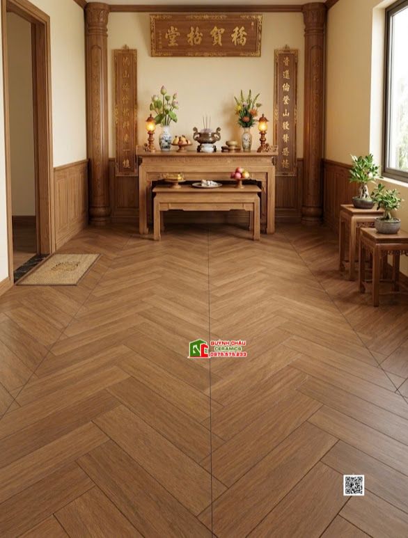 Gạch 60x120 lát nền giả gỗ màu nâu họa tiết vân xương cá