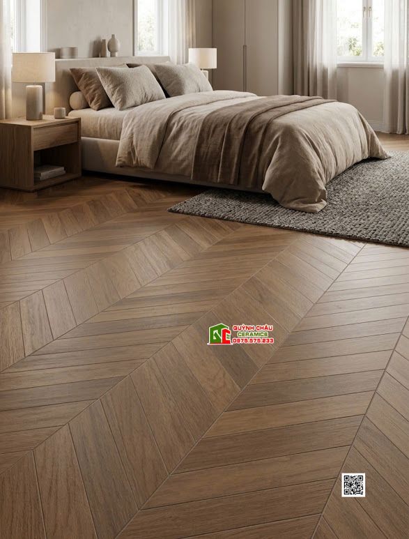 Gạch trung quốc 60x120 vân xương cá giả gỗ màu nâu óc chó