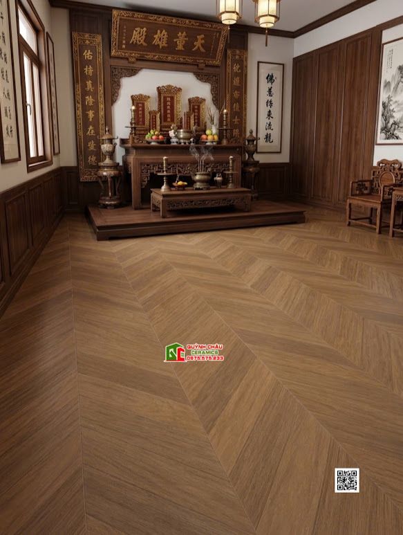 Gạch trung quốc 60x120 vân xương cá giả gỗ màu nâu óc chó