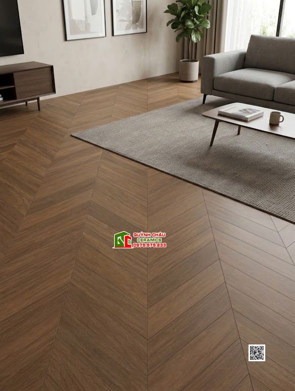 Gạch trung quốc 60x120 vân xương cá giả gỗ màu nâu óc chó