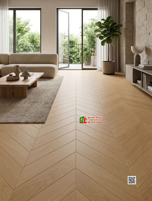 Gạch lát nền trung quốc 60x120 giả gỗ màu vàng vân xương cá
