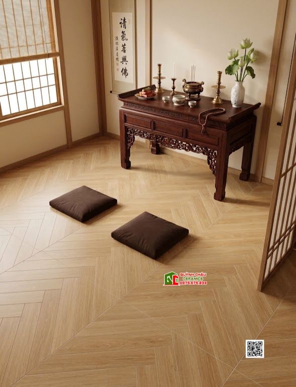 Gạch 60x120 giả gỗ vân xương cá vàng nâu nhạt màu gỗ sồi