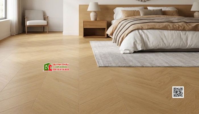 Gạch 60x120 lát phòng khách giả gỗ vân xương cá đẹp