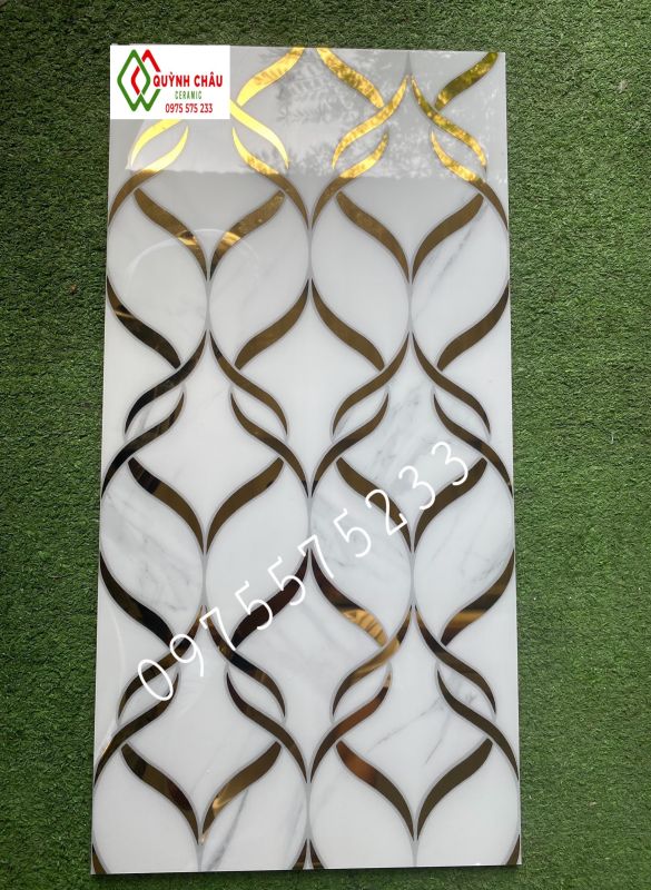Gạch 30x60 điểm trắng nhũ vàng trang trí ts