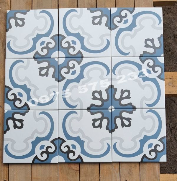 Gạch 20x20 bông hoa văn xanh đẹp