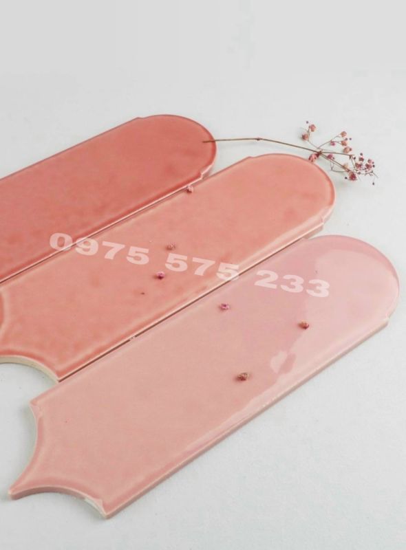 Gạch thẻ trang trí 9x30 màu hồng lông vũ đẹp Gạch thẻ trang trí 9x30 màu hồng lông vũ đẹp