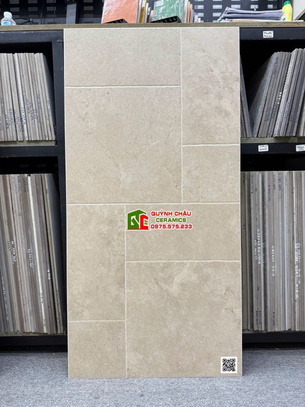 Gạch trung quốc 60x120 Travertine giả đá ghép màu vàng be