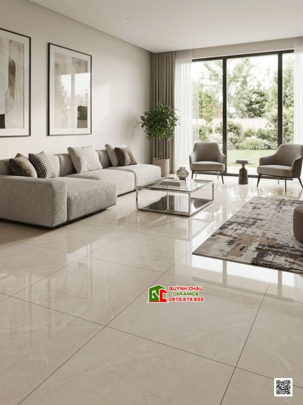 Mẫu gạch lát nền khổ lớn 100x100 màu kem sang trọng