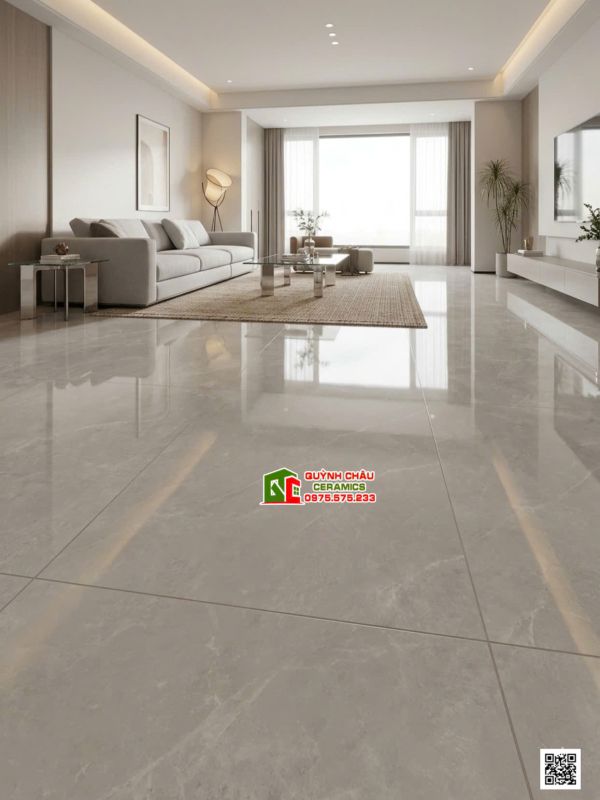 Gạch lát nền 100x100 bóng kiếng toàn phần xám vân đá cao cấp
